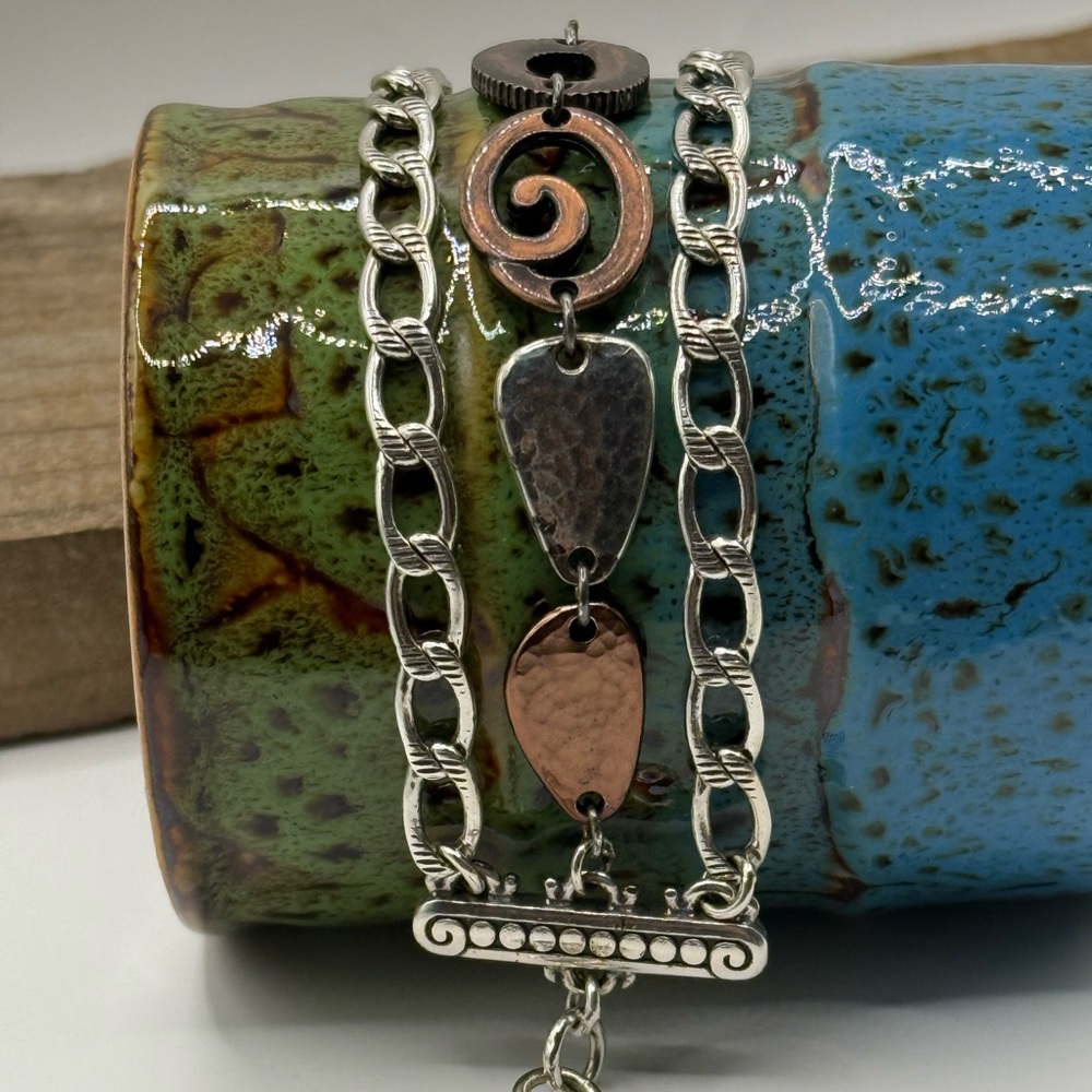 Brighton MELANGE Mixed Metals Silver Gun Metal Antique Copper Bracelet Triple St